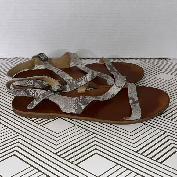 Lucky Brand Strappy Sandals‎ Womens Sz 8.5 Snake Print Flat Buckle - Picture 1 of 10
